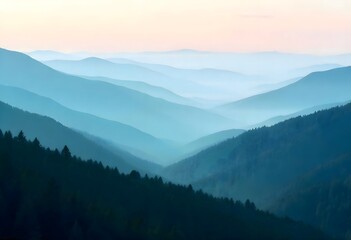 Naklejka na meble Serene Mountain Landscape with Misty Layers, Wallpaper