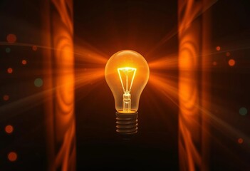 glowing bulb, energy streams, dark background; abstract sci-fi double exposure, light, glow