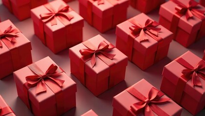 elegant red ribbon tied gift boxes, repeating pattern, luxury, red, pattern