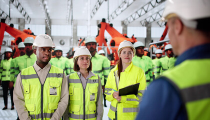 Leinwandbilder - Multiracial Team Of Automotive Engineers Undergo Safety Training