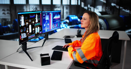 Poster - Female Engineer Operates Gas Turbine