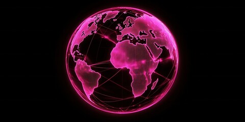 Leinwandbilder - Pink Digital Globe Shining Brightly Against a Black Background Displaying a Network of Global Connections and Futuristic Technology With a Glowing Spherical Shape
