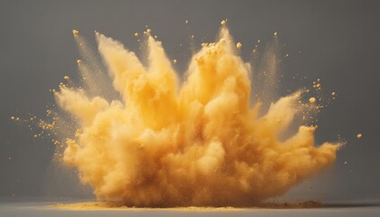Aufkleber - Vibrant Yellow Powder Explosion Against Grey Backdrop Captured in Dynamic Studio Shot Creative Visual of Abstract Powder Burst with Fine Dust Particles Frozen Mid Air