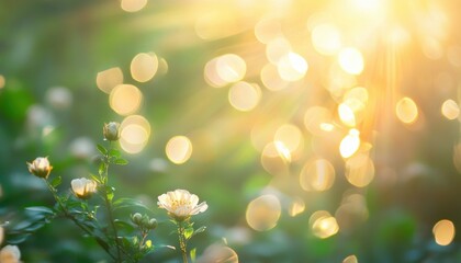 Leinwandbilder - White Flowers Blooming Under Bright Sunlight with Bokeh Effect Creating a Dreamy and Serene Atmosphere in a Natural Outdoor Setting