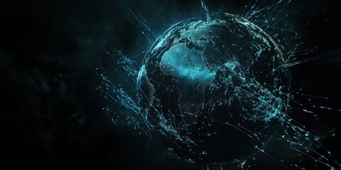 Aufkleber - Abstract Sphere Glowing with Blue Lights in Dark Space Background Creates Futuristic and Technological Atmosphere with Round and Circular Elements and Bright Illumination Effects
