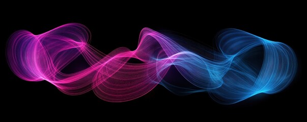 Aufkleber - Abstract Wave of Particles in Blue and Pink on Black Background with Dynamic Flowing Motion Futuristic Design and Modern Digital Art for Graphic Design Elements