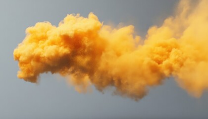 Poster - Abstract Yellow Cloud of Colored Powder in Air Against a Neutral Sky Background Creates a Dynamic and Vibrant Artistic Effect with Motion and Texture
