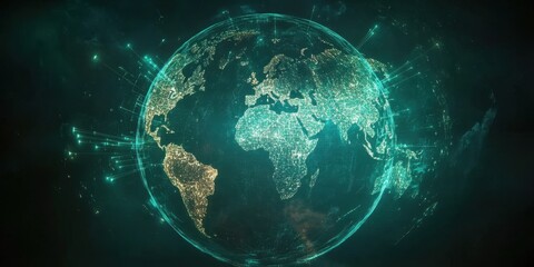 Aufkleber - Digital World Globe with Glowing Connections on Dark Background Represents Global Communication and Technology Advancement Depicting Network of Data and Futuristic Design