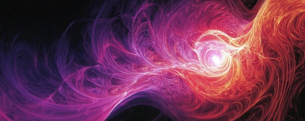 Aufkleber - Abstract Cosmic Nebula Background with Swirling Pink and Orange Glowing Particles on Black Backdrop Depicting Energy and Motion