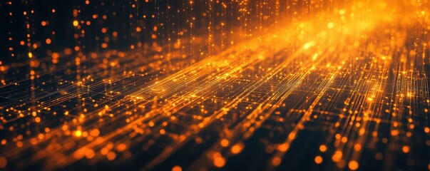 Aufkleber - Abstract Glowing Orange Light Streaks and Particle Burst on Dark Backdrop Representing High Speed Data Transfer and Futuristic Technology