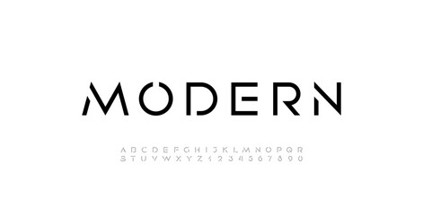 Canvas Print - font stencil alphabet, thin cut out letters from a to z and numbers from 0 to 9, vector illustration