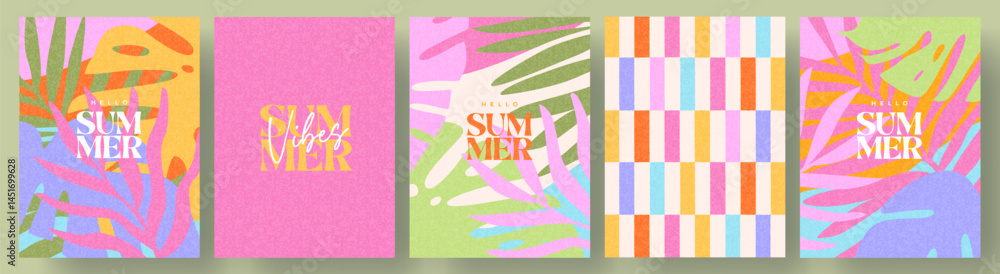 Creative concept of summer bright cards set with abstract tropical ...