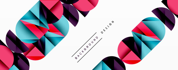 Poster - Abstract geometric pattern. Pink, teal, purple shapes overlap. White space provides contrast. Modern design element.