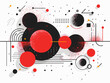© whitecityrecords - Dynamic abstraction of black circles and shapes with red dots, modern vector illustration of energy and outer space