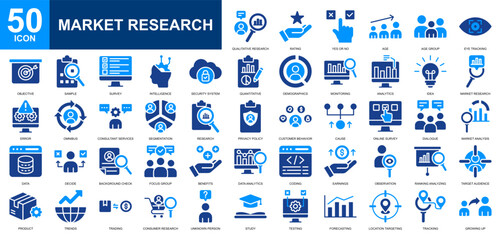 market research icon set collection. data analytics, stock market, market analysis, data statistics,