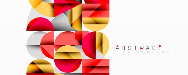 Aufkleber - Geometric shapes overlap, creating vibrant colorful pattern. Red, gold, white dominate design. Modern aesthetic, clean lines present.