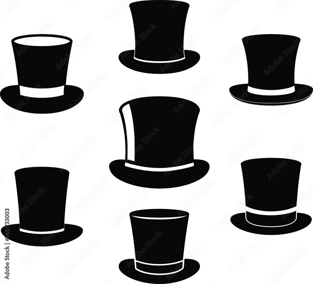 Classic top hat vector set - formal outline EPS, JPEG, PNG for weddings ...