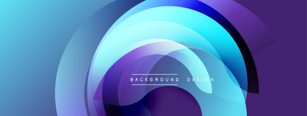 Poster - Abstract blue purple layers create dynamic circular design. Modern background with text element, smooth gradients present.