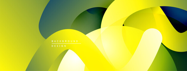 Leinwandbilder - Abstract yellow, green design. Overlapping rounded shapes create dynamic composition. Modern, minimalist aesthetic. Smooth gradients present visual interest.