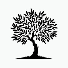  very simple flat and single minimalist Olive Tree Silhouettes in black on a white background