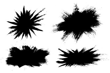 Aufkleber - Burst brush strokes. Exploding paint texture backgrounds. Grunge text boxes with rays. Painted round and rectangle banners for authentic design vibe. Bursting brush stamps