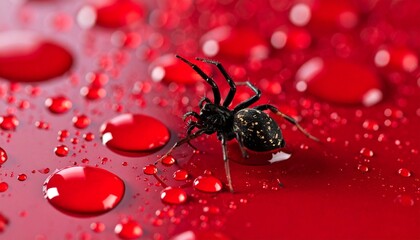 macro of a spider on red background