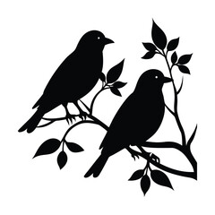 birds sitting on tree branch silhouette vector illustration