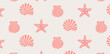 © roze ultra - Seamless summer pattern with hand drawn seashells and starfish in pastel colors. Simple marine design with stylized shells and underwater motif. Ideal for print, textile, wrapping, decor.