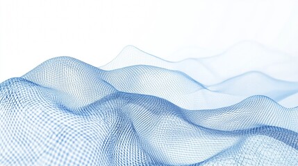 Poster - Abstract light blue grid landscape on a transparent background, a delicate wave pattern