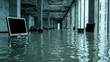 © Gun - Flooded Office Space with Submerged Desks and Computer Monitors in an Urban Environment