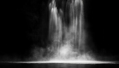 Fototapete - Dramatic White Powder Water Splash on a Black Background Abstract Motion Capture Fresh Liquid Flowing Creates a Dynamic Textured Backdrop for Art and Graphic Design