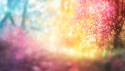 Leinwandbilder - Dreamy Bokeh Scene Featuring Sunlight Through Pink and Yellow Foliage in a Serene Outdoor Natural Setting