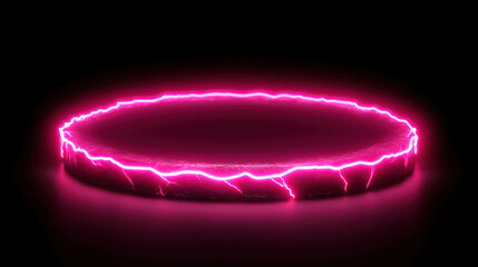Wall Mural - electric pink circle with glowing lightning effects on dark background for creative designs