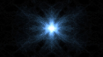 Wall Mural - blue abstract fractal background with glowing fiber patterns and radiating light effects