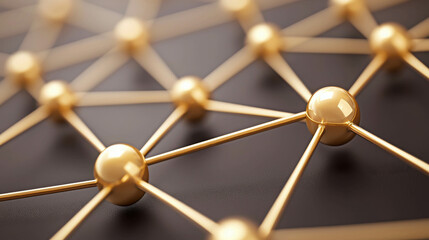Wall Mural - abstract representation of golden nodes connected by lines on dark background