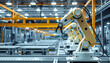 © Lola - Smart industry robot arms for digital factory production technology showing automation manufacturing process of the Industry 4.0 or 4th industrial revolution and IOT software to control operation, f