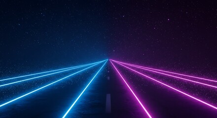 Wall Mural - Neon Warp Speed Tunnel in Deep Space
A vibrant neon-lit warp-speed tunnel spiraling through deep space, featuring glowing blue and purple light streaks and digital star particles, perfect for sci-fi