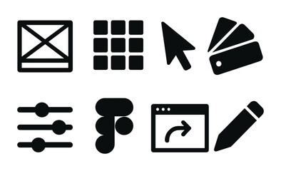 User interface silhouette icons set – ui, ux, digital applications symbols