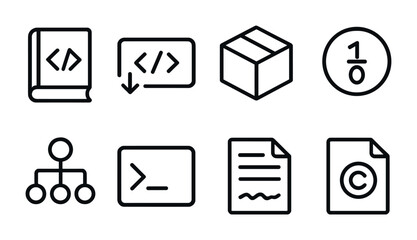 Minimalist technology and programming icon set for digital projects