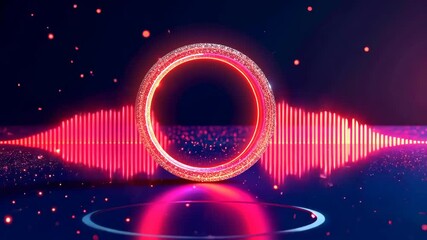 Wall Mural - neon circle pulsates with radiant energy and vivid sound waves