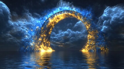 Wall Mural - A Glowing Portal Appears Above Calm Water Reflecting The Sky