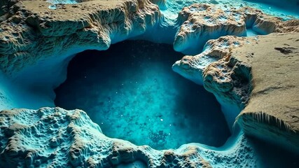 Wall Mural - Mystical teal lagoon nestled within textured rock formations, bathed in ethereal light.
