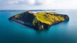 © Olsek - Aerial view of a stunning island landscape. Lush greenery contrasts with dark volcanic shores. Perfect for nature lovers and travel enthusiasts. Generative AI
