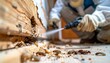 © focussy - A pest control worker wearing protective gear and gloves is spraying termite treatment
