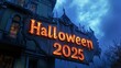 © navisatul - Ornate Halloween sign of 2025 against a haunted building.