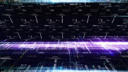 Fototapete - Technology glow  streaming line hologram data fields structure 4K motion background