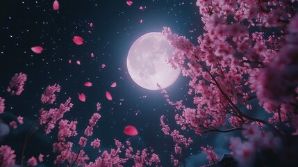 Wall Mural - full moon blossoms night atmosphere.
