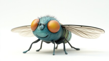 Wall Mural - vibrant blue fly with compound eyes and long antenna captured in close up view showcasing the intric
