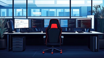 Modern Office with Coder Workstation.