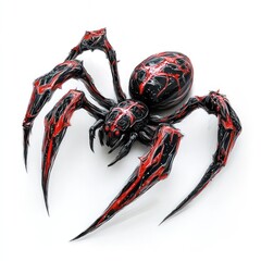 Wall Mural - Fearsome arachnid like monster with glowing red eyes razor sharp fangs and numerous spindly legs looming in a dark shadowy digital with an ominous horror inspired aesthetic